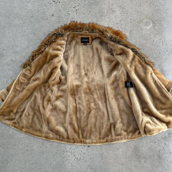 Vintage tan suede coat with faux fur trim - Picture 7 of 8